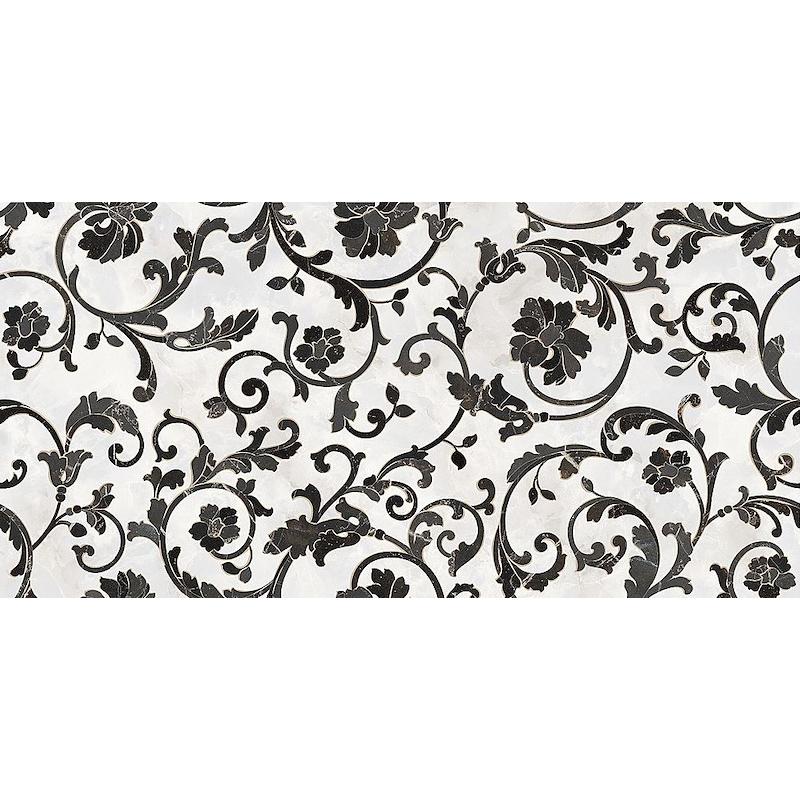 VERSACE EMOTE DECORO FLOREALE BIANCO/NERO 39x78 cm 9.5 mm Lapped